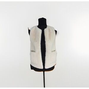 Girls Zara Faux Fur Cream Layering Trendy Warm Vest Pockets SZ 9/10